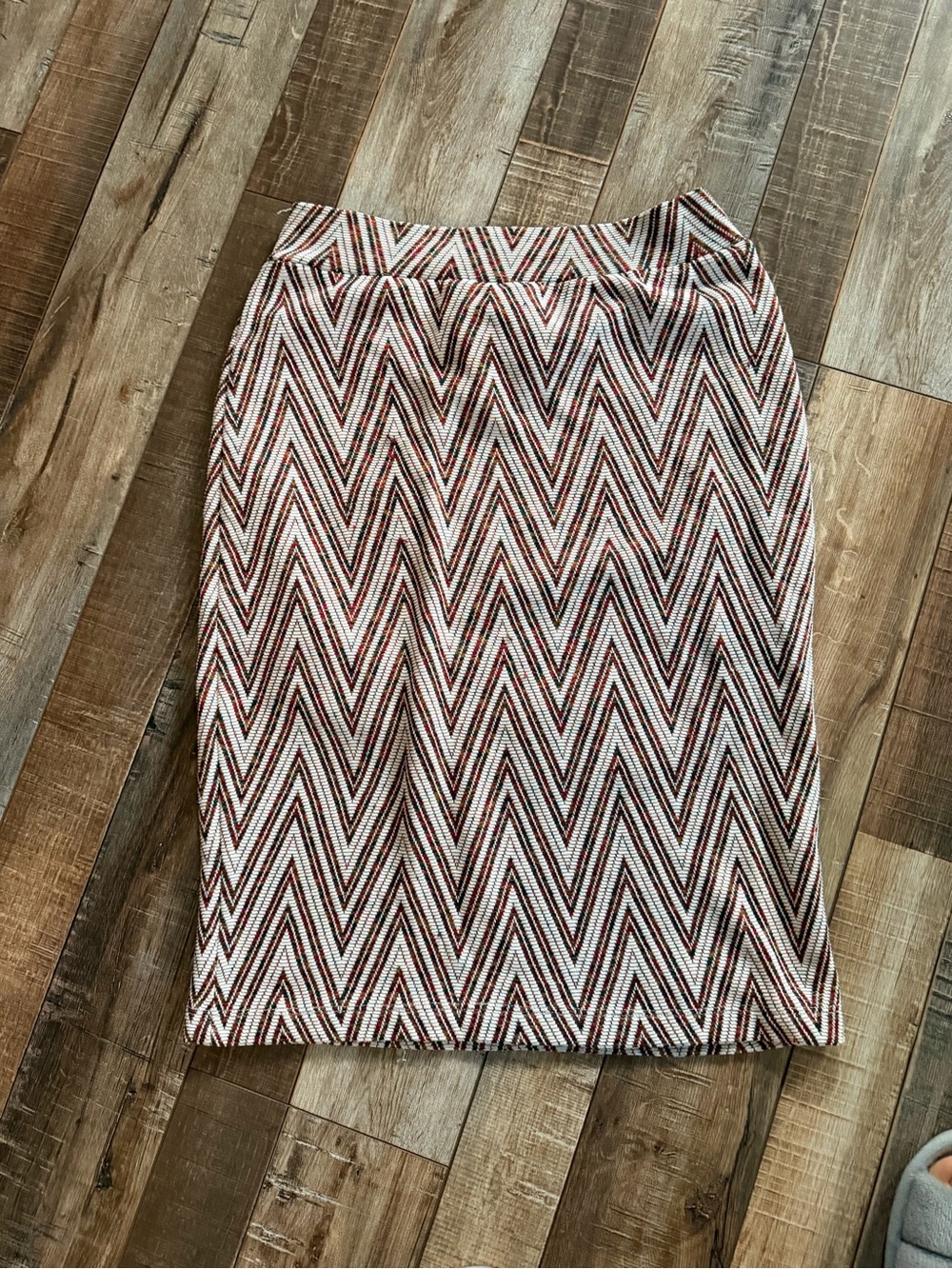 Renee C. Chevron Knit Pencil Skirt in Cream, Brown and Red